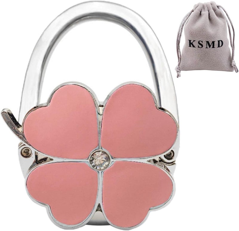 KSMD Variety Design Purse Hooks for Table and Bars,Portable Purse Hanger Organizers Hooks Handbag Pocketbook Holder Bag Storage for Desk,Foldable Folding Purse Table Hook Hanger (Pink Clover) - Image 1